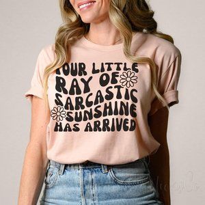 Your little sarcastic ray of sunshine has arrived casual heather peach tee